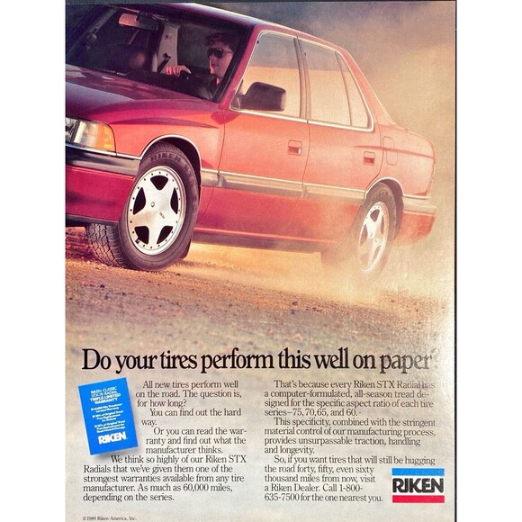 Riken STX Radial Tires "Computer formulated Tread Design" Vintage Print Ad 1989 - Picture 1 of 3
